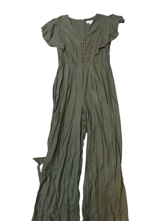 Calvin Klein Pants - Calvin Klein Olive Green Flutter-Slee Wide-Leg Jumpsuit